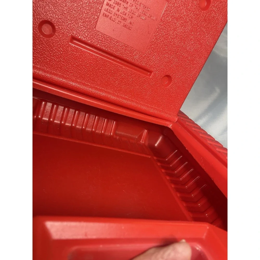 LEGO 1985 Vintage Red Plastic Storage Suitcase Carry Case 12" x 15"  Made in USA - Picture 7 of 13